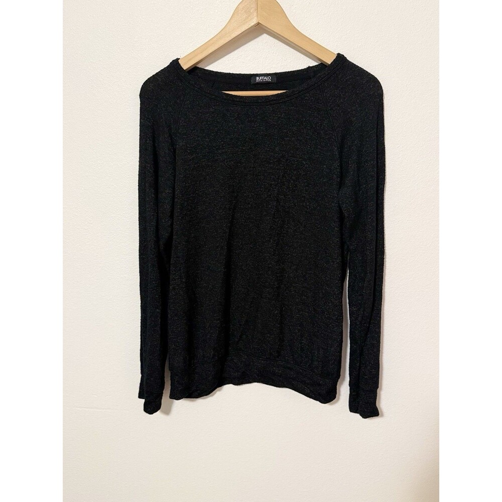 Buffalo David Bitton Long Sleeve Top Charcoal Black Heathered Sweater Size Large